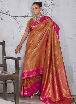 Rust color smart heavy beautiful woven designer silk fancy saree 4