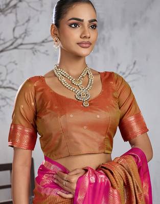 Rust color smart heavy beautiful woven designer silk fancy saree 5