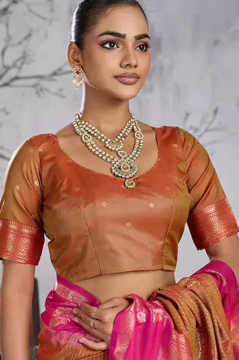 Rust color smart heavy beautiful woven designer silk fancy saree