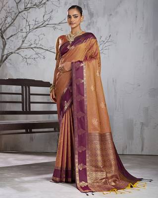 Brown color smart heavy beautiful woven designer silk fancy saree 1