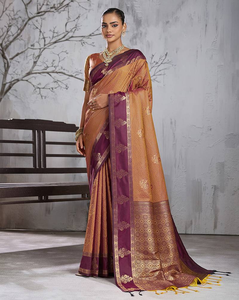 Brown color smart heavy beautiful woven designer silk fancy saree