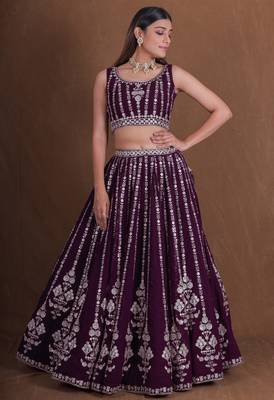 WINE GEORGETTE PARTY WEAR EMBROIDERY SEMI STITCHED LEHENGA CHOLI  1