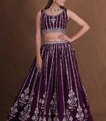 WINE GEORGETTE PARTY WEAR EMBROIDERY SEMI STITCHED LEHENGA CHOLI 