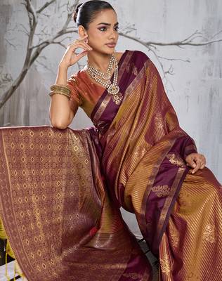 Brown color smart heavy beautiful woven designer silk fancy saree 3