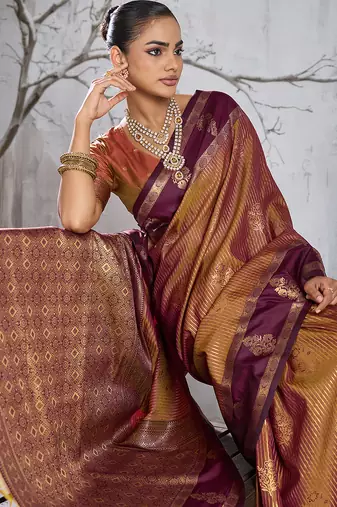 Brown color smart heavy beautiful woven designer silk fancy saree