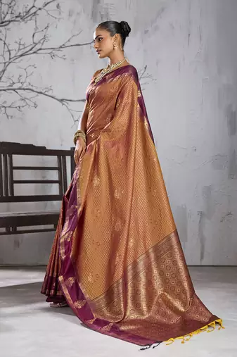 Brown color smart heavy beautiful woven designer silk fancy saree