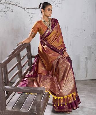 Brown color smart heavy beautiful woven designer silk fancy saree 5