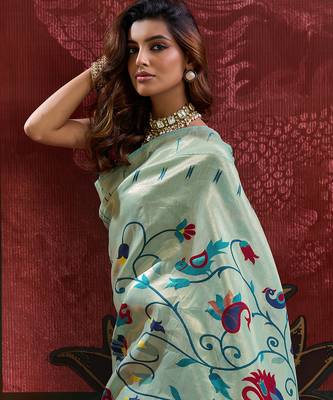 Sea green color smart cotton silk  weving meenakari paithani designer traditional rich saree 3