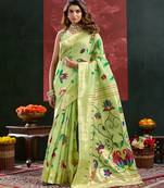Pista color smart cotton silk  weving meenakari paithani designer traditional rich saree