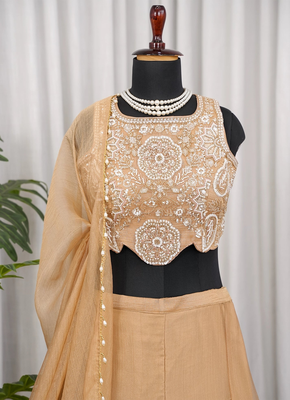 Champagne bead sequin embroidered silk crop top sharara set for wedding 4