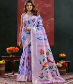 Lavender color smart cotton silk  weving meenakari paithani designer traditional rich saree