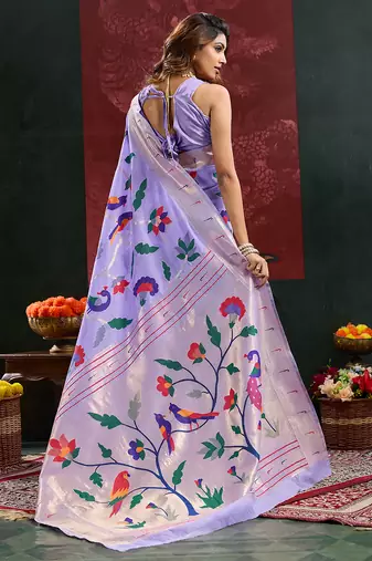 Lavender color smart cotton silk  weving meenakari paithani designer traditional rich saree