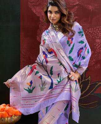 Lavender color smart cotton silk  weving meenakari paithani designer traditional rich saree 3