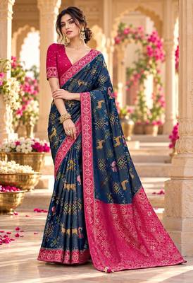 Blue color satin tissue wevon jari designer graceful ethnic fancy saree 1