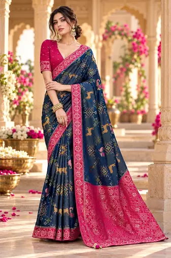 Blue color satin tissue wevon jari designer graceful ethnic fancy saree