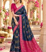 Blue color satin tissue wevon jari designer graceful ethnic fancy saree