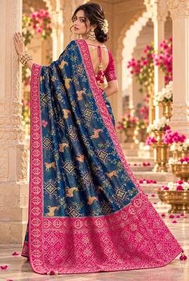 Blue color satin tissue wevon jari designer graceful ethnic fancy saree 2