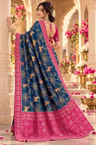 Blue color satin tissue wevon jari designer graceful ethnic fancy saree