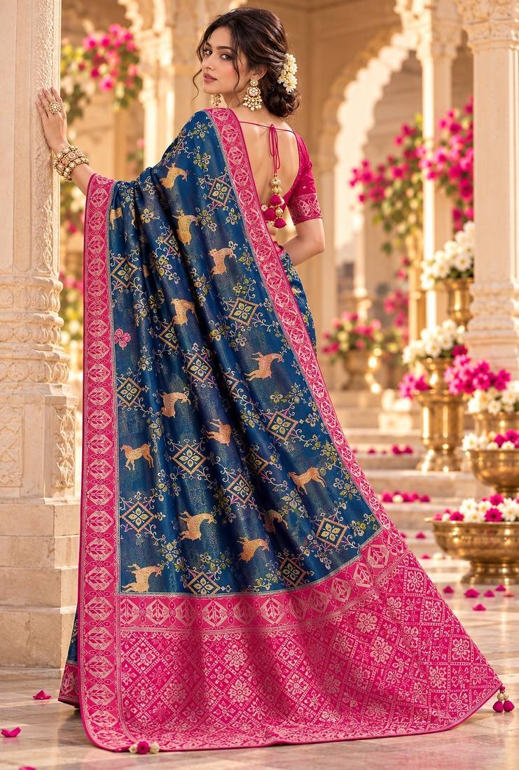 Blue color satin tissue wevon jari designer graceful ethnic fancy saree
