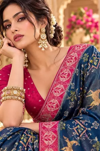 Blue color satin tissue wevon jari designer graceful ethnic fancy saree