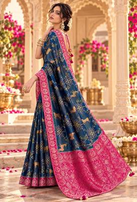 Blue color satin tissue wevon jari designer graceful ethnic fancy saree 4
