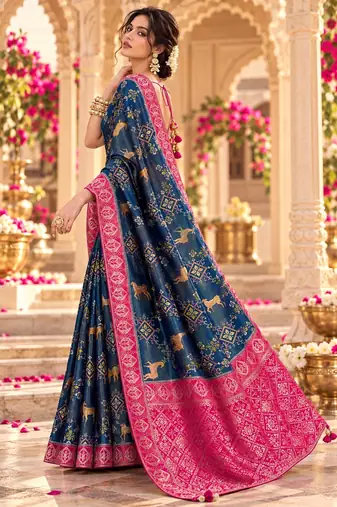 Blue color satin tissue wevon jari designer graceful ethnic fancy saree