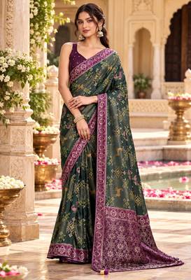 Green color satin tissue wevon jari designer graceful ethnic fancy saree 1