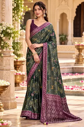 Green color satin tissue wevon jari designer graceful ethnic fancy saree