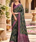 Green color satin tissue wevon jari designer graceful ethnic fancy saree