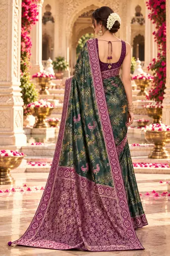 Green color satin tissue wevon jari designer graceful ethnic fancy saree