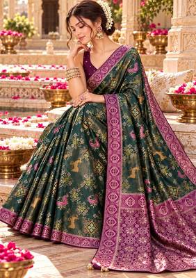 Green color satin tissue wevon jari designer graceful ethnic fancy saree 3