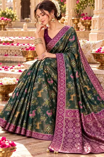 Green color satin tissue wevon jari designer graceful ethnic fancy saree