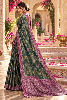 Green color satin tissue wevon jari designer graceful ethnic fancy saree 4