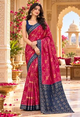 Pink color satin tissue wevon jari designer graceful ethnic fancy saree 1
