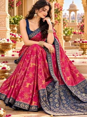 Pink color satin tissue wevon jari designer graceful ethnic fancy saree 3