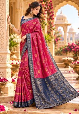 Pink color satin tissue wevon jari designer graceful ethnic fancy saree 4