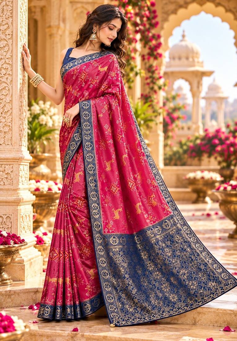 Pink color satin tissue wevon jari designer graceful ethnic fancy saree