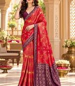 Red color satin tissue wevon jari designer graceful ethnic fancy saree