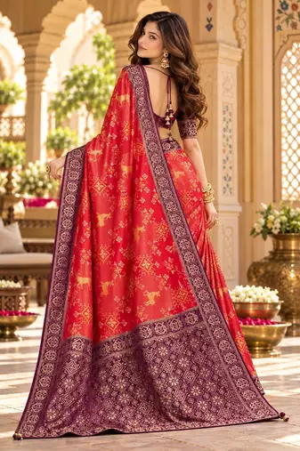 Red color satin tissue wevon jari designer graceful ethnic fancy saree
