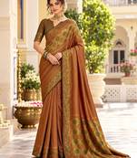 Brown color satin tissue wevon jari designer graceful ethnic fancy saree