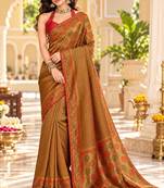 Brown color satin tissue wevon jari designer graceful ethnic fancy saree