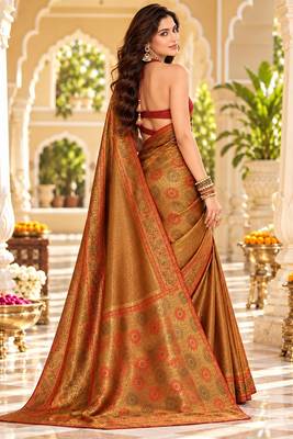 Brown color satin tissue wevon jari designer graceful ethnic fancy saree 2