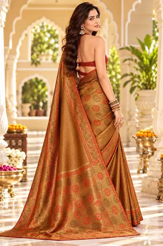 Brown color satin tissue wevon jari designer graceful ethnic fancy saree