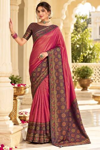 Pink color satin tissue wevon jari designer graceful ethnic fancy saree