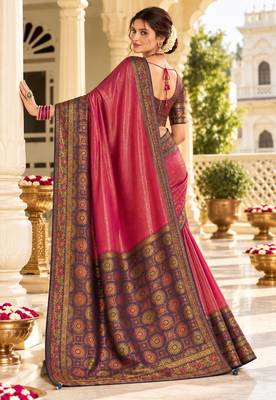 Pink color satin tissue wevon jari designer graceful ethnic fancy saree 2