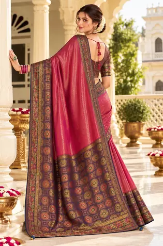Pink color satin tissue wevon jari designer graceful ethnic fancy saree