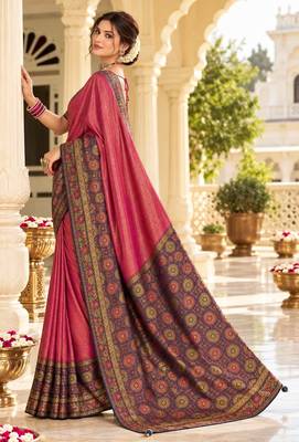 Pink color satin tissue wevon jari designer graceful ethnic fancy saree 4