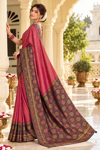Pink color satin tissue wevon jari designer graceful ethnic fancy saree