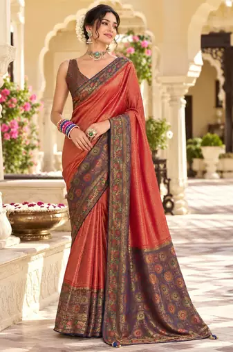 Red color satin tissue wevon jari designer graceful ethnic fancy saree
