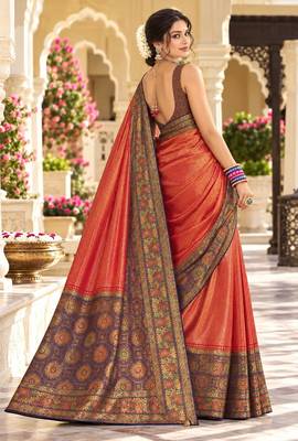 Red color satin tissue wevon jari designer graceful ethnic fancy saree 2